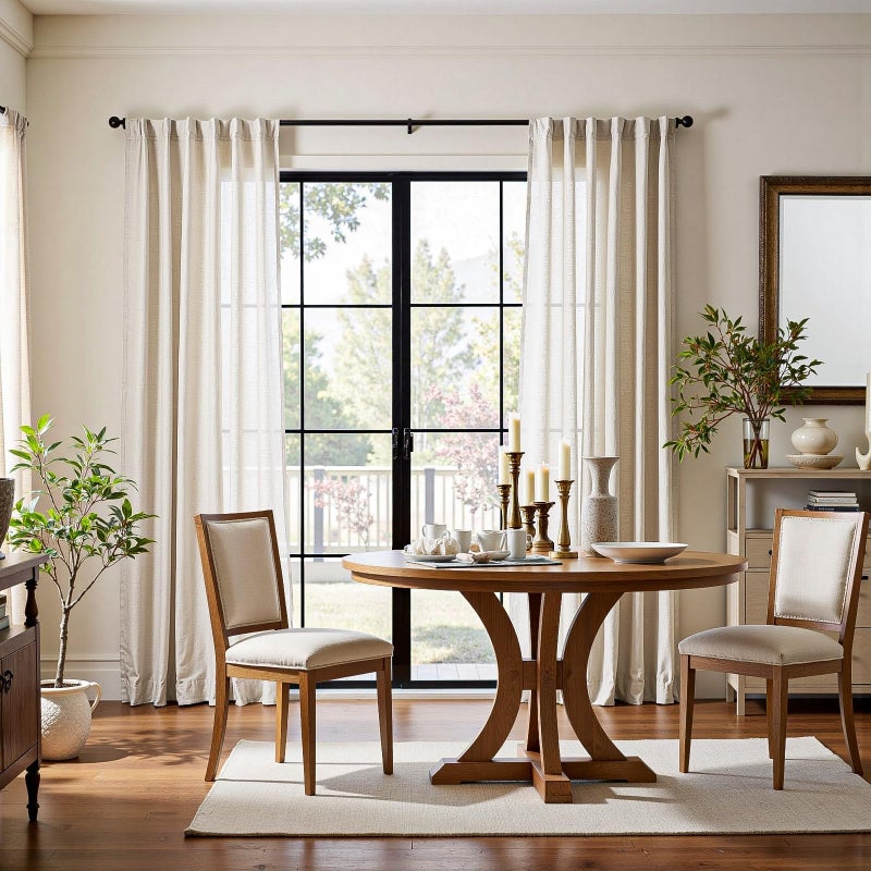 jinchan Beige Linen Blend Curtains 84 Inches Length 2 Panels for Bedroom Living Room, Light Filtering 50 Inches Wide Natural Farmhouse Drapes with Rod Pocket Back Tab (50W x 84L, Ecru) - Image 2